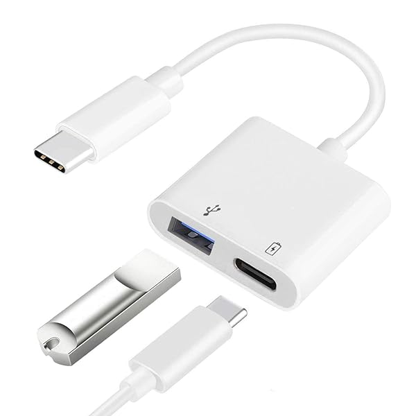 Azddur USB C OTG Adapter with Power: 2-in-1 USB C to USB Female for iPhone 15, iPad Pro, Galaxy S24/S23/S22, Pixel 8 & Chromecast