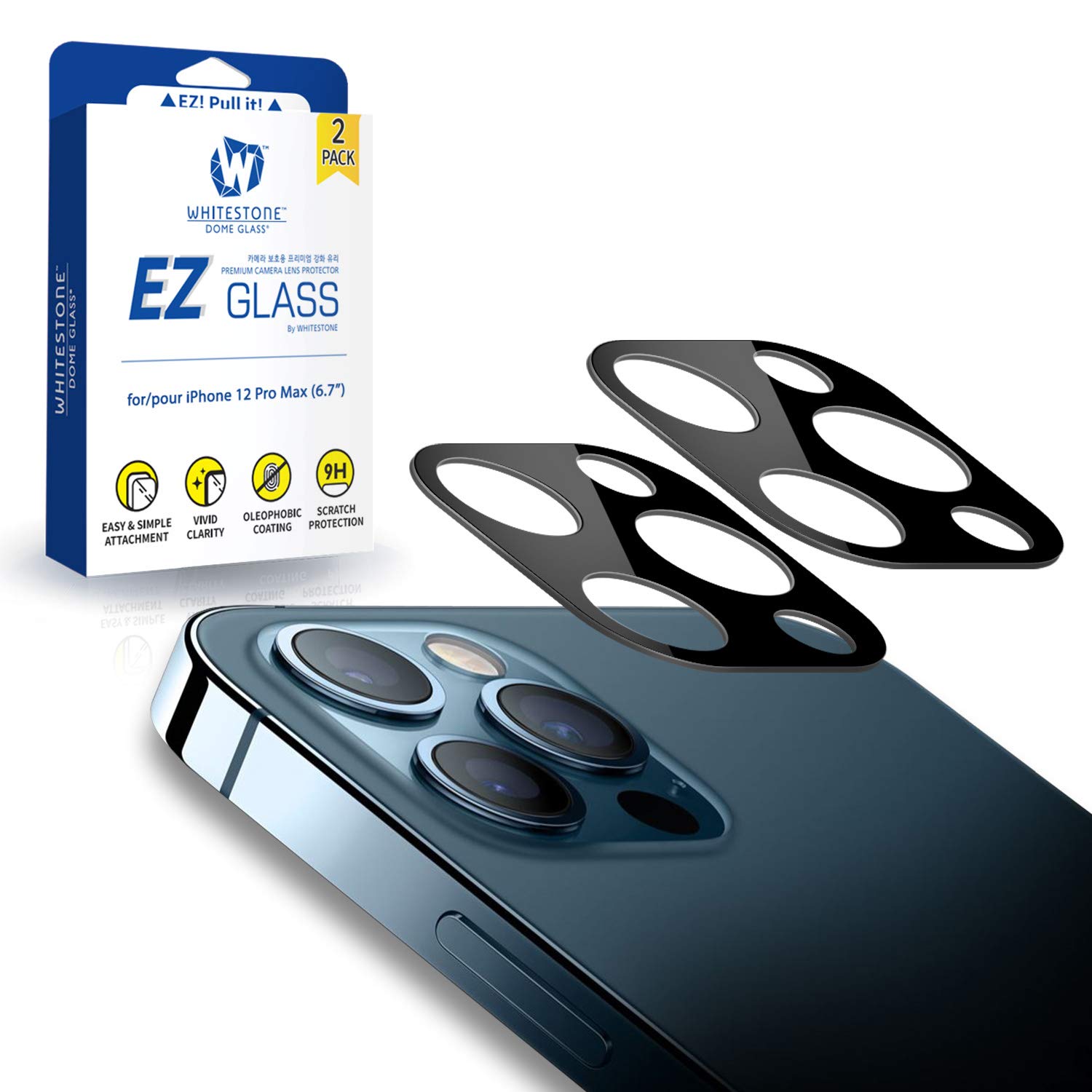 DOME GLASS DOME GLASS EZ Apple iPhone 12 Pro Max Camera Protector by Whitestone Scratch Resistant Clear View Two Pack Easy Installation
