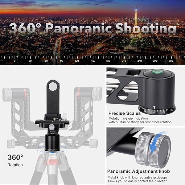 koolehaoda Koolehaoda Gimbal Tripod Head Professional 360° Panoramic Shooting Gimbal Head Heavy Duty CNC Aluminum Alloy with Arca Type Quick Release Plate for DSLR Cameras Up to 55lbs/25kg?GH-3? - View 7 of 9