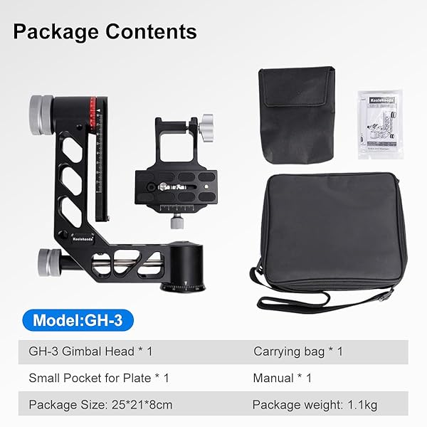 koolehaoda Koolehaoda Gimbal Tripod Head Professional 360° Panoramic Shooting Gimbal Head Heavy Duty CNC Aluminum Alloy with Arca Type Quick Release Plate for DSLR Cameras Up to 55lbs/25kg?GH-3? - View 9 of 9