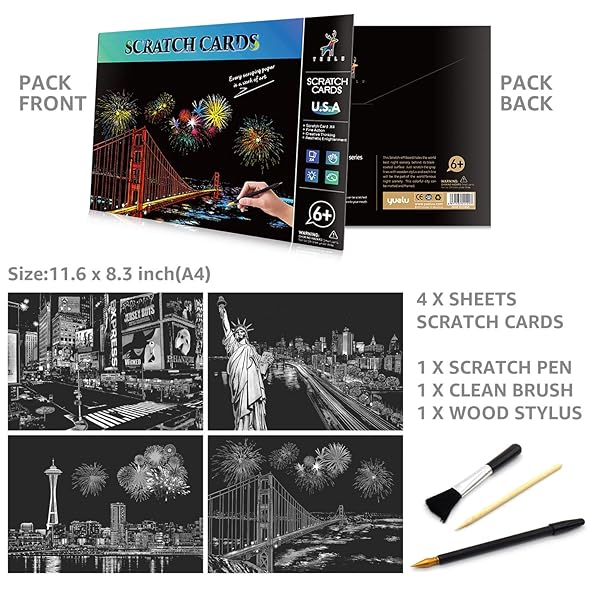 AP ARTSPER AP ARTSPER Rainbow Scratch Art Painting Paper A4 Set for Kids and Adults with Scratch Cards Drawing Pen and Clean Brush - View 5 of 7