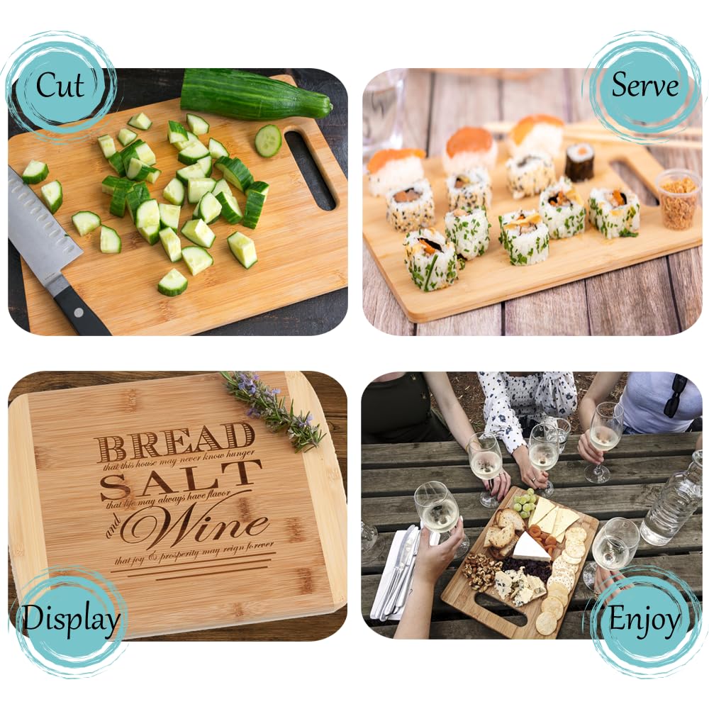 The Quintessential Hostess Engraved Two Tone Bamboo Cutting Board Bread Salt Wine Poem Quote Housewarming Realtor Closing Gift 11 x 8.75 Inches - View 3 of 4