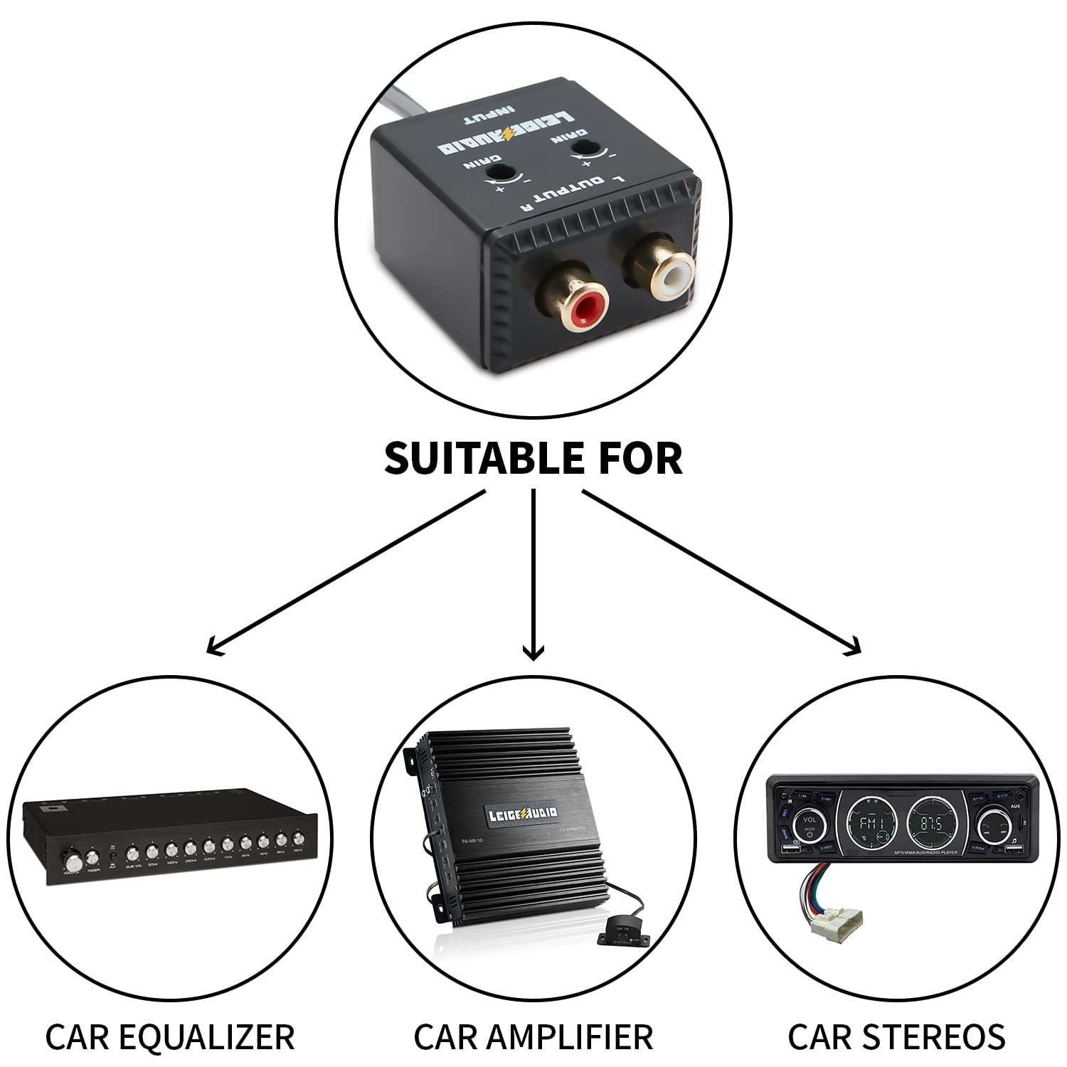 LEIGESAUDIO Car Stereo High to Low Converter 2 Channel Line Output Adapter with Remote Turn On Black - View 6 of 7