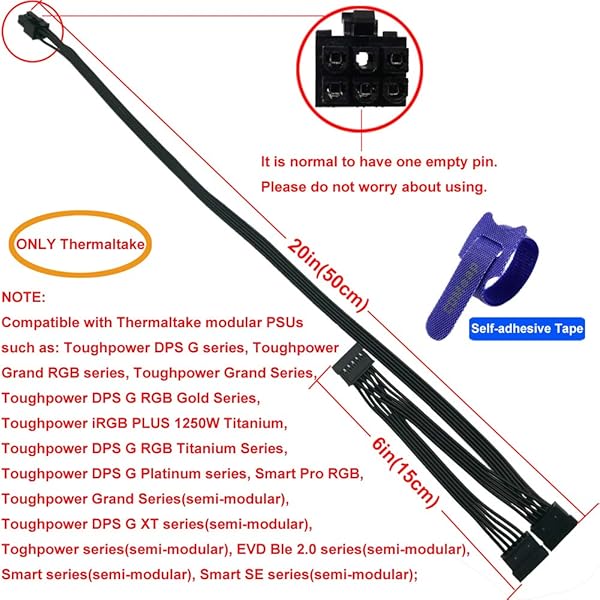COMeap COMeap SATA Power Cable for Thermaltake PSUs 6 Pin to 3X 15 Pin SATA Hard Drive Adapter 20 inch 50cm - View 3 of 6