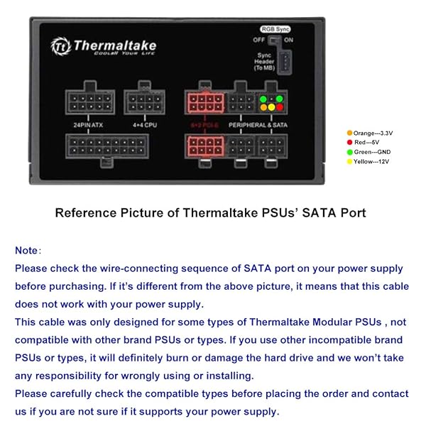 COMeap COMeap SATA Power Cable for Thermaltake PSUs 6 Pin to 3X 15 Pin SATA Hard Drive Adapter 20 inch 50cm - View 5 of 6