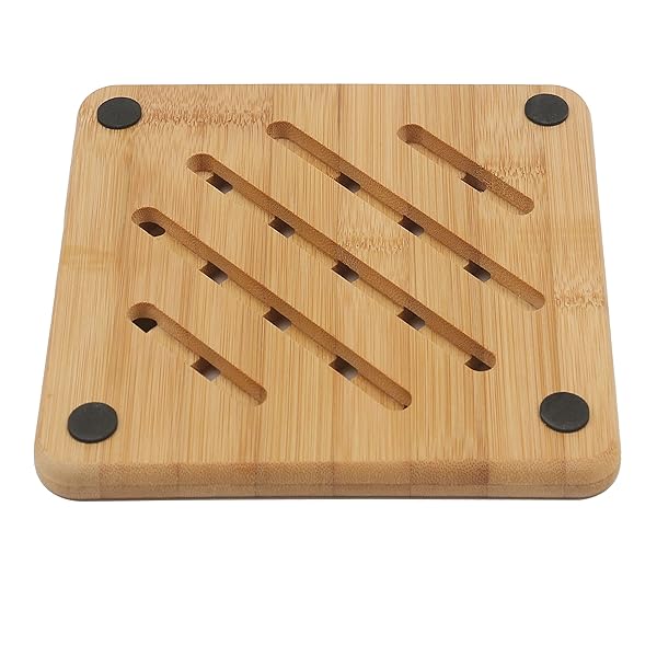 CHUNHUI Bamboo Trivet Kitchen Set Heat Resistant Non-Slip Pads for Hot Dishes Pots Bowls Teapots Pans Square Round 2x14.8CM 4x18CM with Rack - View 4 of 8