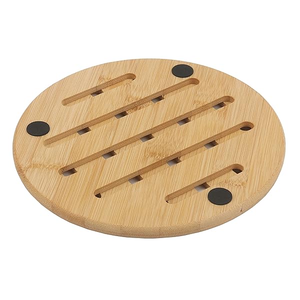 CHUNHUI Bamboo Trivet Kitchen Set Heat Resistant Non-Slip Pads for Hot Dishes Pots Bowls Teapots Pans Square Round 2x14.8CM 4x18CM with Rack - View 5 of 8