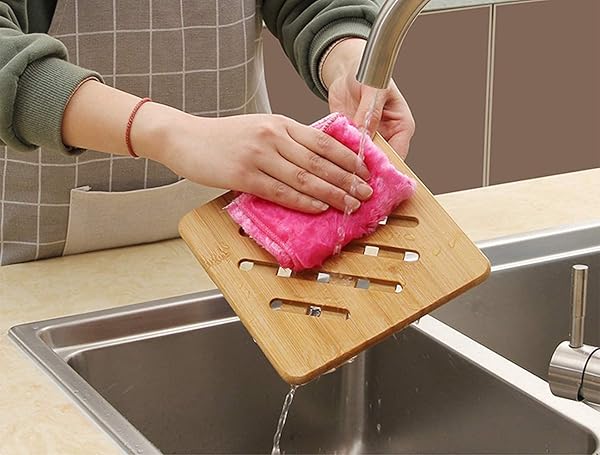 CHUNHUI Bamboo Trivet Kitchen Set Heat Resistant Non-Slip Pads for Hot Dishes Pots Bowls Teapots Pans Square Round 2x14.8CM 4x18CM with Rack - View 7 of 8