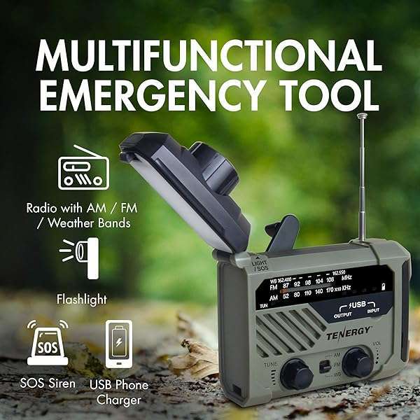 Tenergy Emergency Ready: Tenergy Hand Crank Weather Radio with LED, SOS Alarm & Phone Charger - View 4 of 10