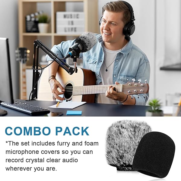 ChromLives ChromLives Mic Cover 2Pack for Blue Yeti and Yeti Pro Microphones Foam Windscreen and Furry Wind Muff - View 6 of 8