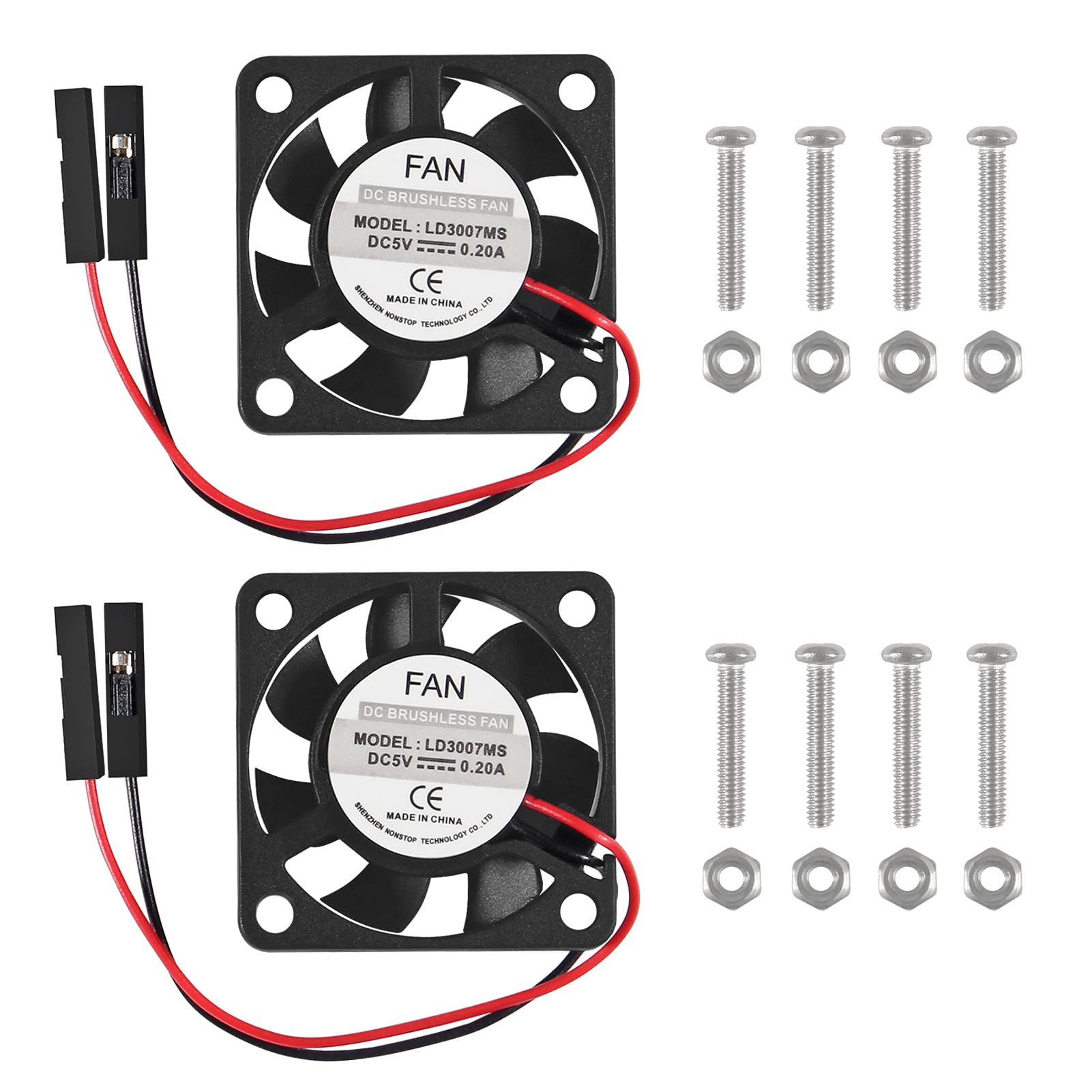 Raspberry Pi Fan 10 Pack CPU Cooling Heatsink Cooler for Pi4 Pi3 Pi2 Pi1 with One-to-Two Interface 3.3V 5V