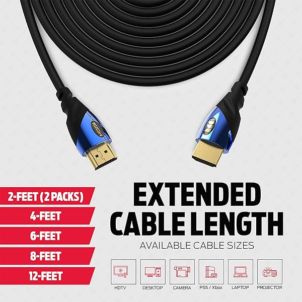 Monster Monster 12ft. 8K Ultra High-Speed HDMI 2.1 Cable 48Gbps with eARC, Certified 8K @60Hz, 4K@120Hz – Compatible with PS5, PS4, Xbox Series X, Roku, Apple, Fire TV, Smart TV, Gaming Monitor - View 10 of 10
