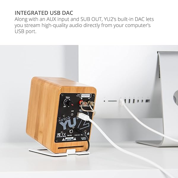 Kanto Buy Kanto YU2 Walnut Powered Desktop Speakers | 50W RMS, USB DAC, AUX Input, Sub Out | High-Quality Sound - View 5 of 7