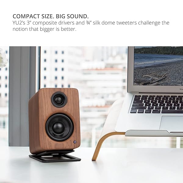 Kanto Buy Kanto YU2 Walnut Powered Desktop Speakers | 50W RMS, USB DAC, AUX Input, Sub Out | High-Quality Sound - View 6 of 7