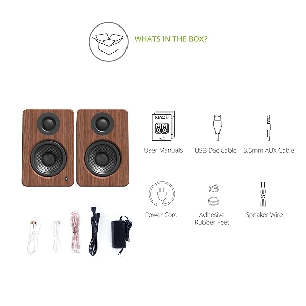 Kanto Buy Kanto YU2 Walnut Powered Desktop Speakers | 50W RMS, USB DAC, AUX Input, Sub Out | High-Quality Sound - View 7 of 7