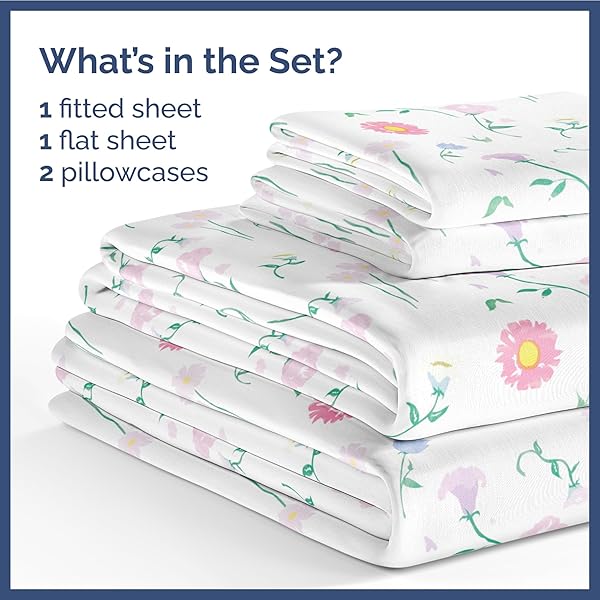 CGK Unlimited Kids Floral Bed Sheets Set 4 Piece Ultra Soft Breathable Machine Washable Pink Flower Bedding for Boys Girls Teens and Toddlers - View 3 of 9