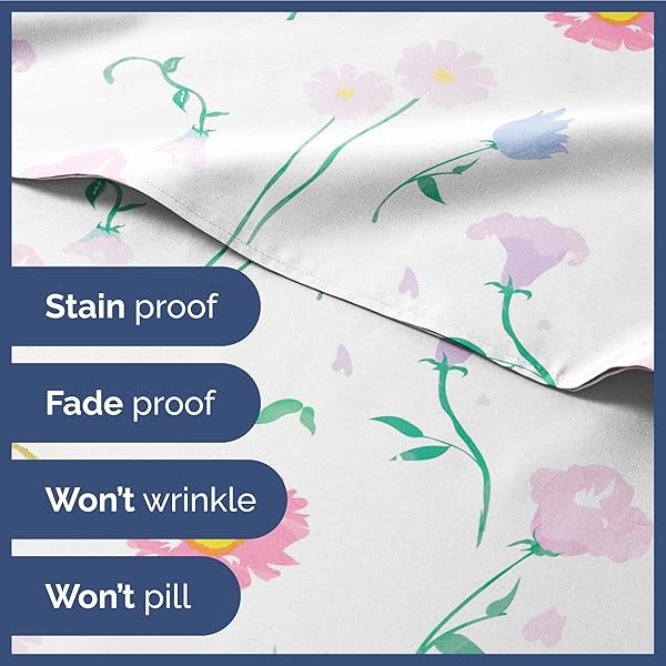 CGK Unlimited Kids Floral Bed Sheets Set 4 Piece Ultra Soft Breathable Machine Washable Pink Flower Bedding for Boys Girls Teens and Toddlers - View 5 of 9