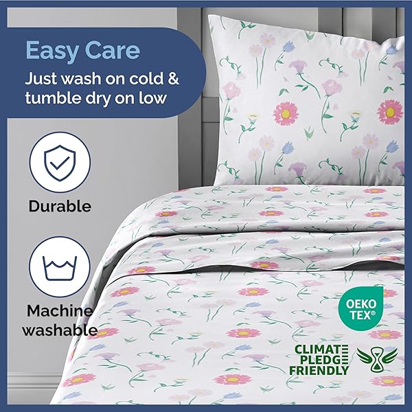 CGK Unlimited Kids Floral Bed Sheets Set 4 Piece Ultra Soft Breathable Machine Washable Pink Flower Bedding for Boys Girls Teens and Toddlers - View 6 of 9