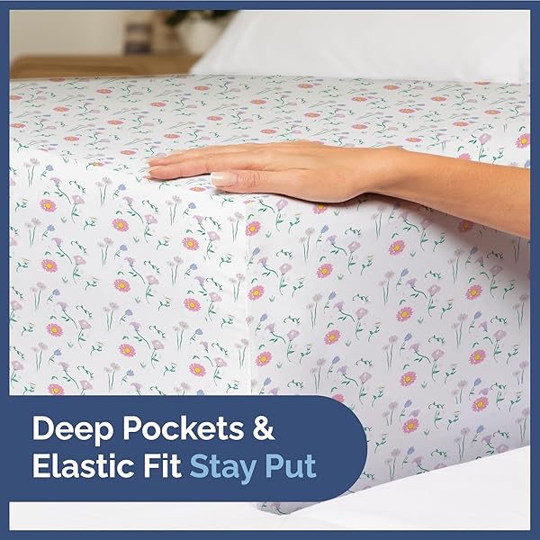 CGK Unlimited Kids Floral Bed Sheets Set 4 Piece Ultra Soft Breathable Machine Washable Pink Flower Bedding for Boys Girls Teens and Toddlers - View 7 of 9