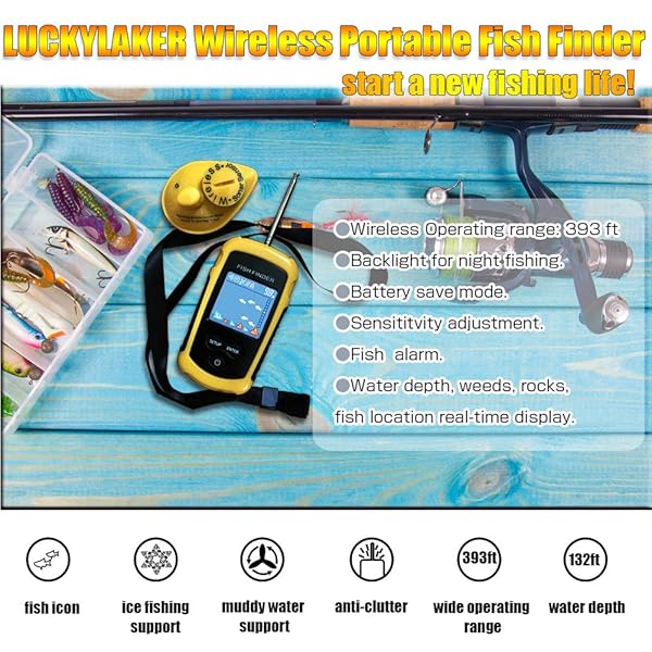 LUCKYLAKER LUCKYLAKER Portable Wireless Fish Finder Handheld Depth Finder with Sonar Display and Color Screen for Boats and Fishing - View 3 of 8