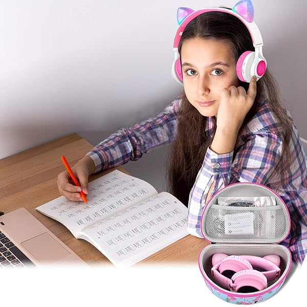 PAIYULE Headphone Case for Riwbox CT-7 Pink iClever ONITOO TCJJ Cat Ear Wireless Bluetooth Picun FosPower Over-Ear Headphones Kids Box Only - View 7 of 8