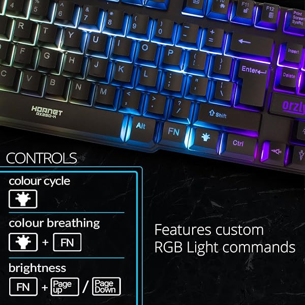 Orzly Orzly RX-250 Hornet Edition RGB Gaming Keyboard USB Wired for PC PS4 PS5 Xbox Nintendo Switch Black - View 4 of 9