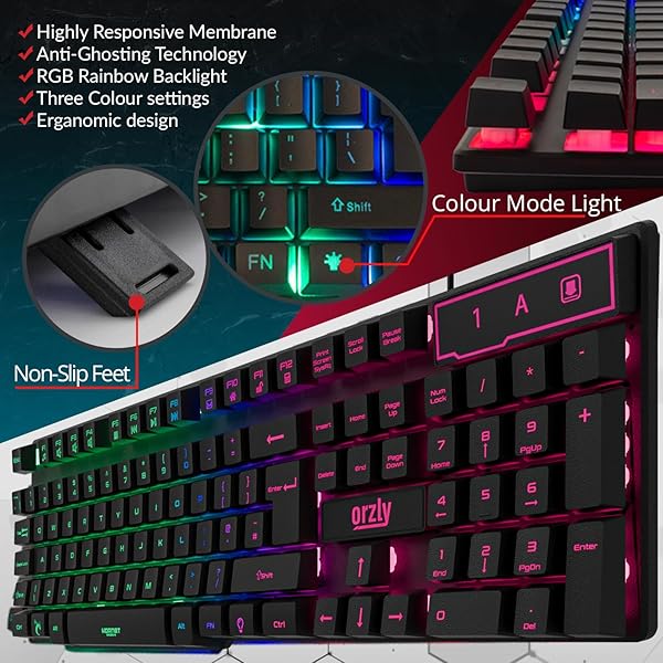 Orzly Orzly RX-250 Hornet Edition RGB Gaming Keyboard USB Wired for PC PS4 PS5 Xbox Nintendo Switch Black - View 5 of 9
