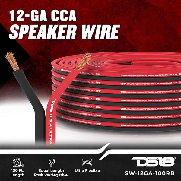 DS18 DS18 SW-12GA-100RB 12GA Ultra Flex Speaker Wire Red and Black 100FT High Quality Speaker Cable for Audio Applications - View 4 of 8