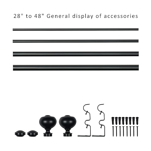eTeckram eTeckram Double Curtain Rod with Urm Finials 28 to 48 Inches Black Adjustable Home Decor - View 3 of 7