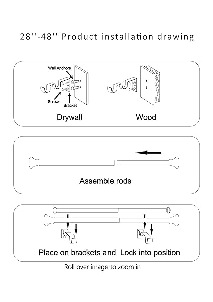eTeckram eTeckram Double Curtain Rod with Urm Finials 28 to 48 Inches Black Adjustable Home Decor - View 6 of 7