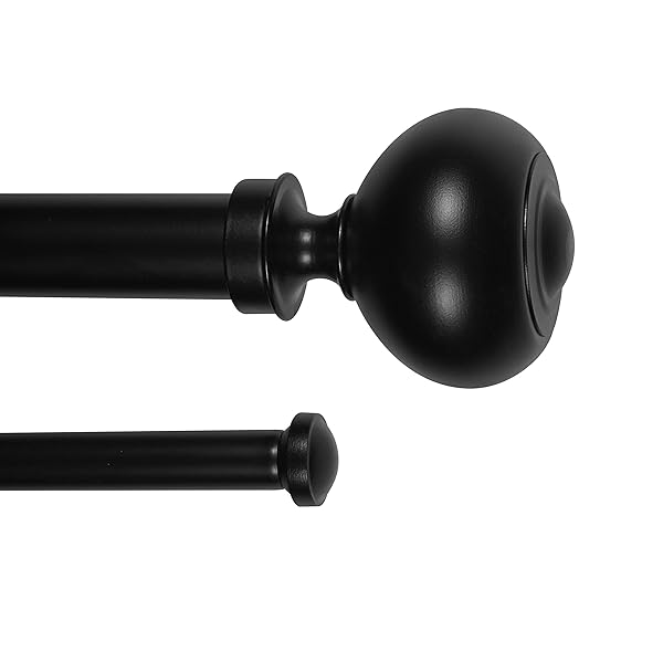 eTeckram eTeckram Double Curtain Rod with Urm Finials 28 to 48 Inches Black Adjustable Home Decor - View 2 of 7