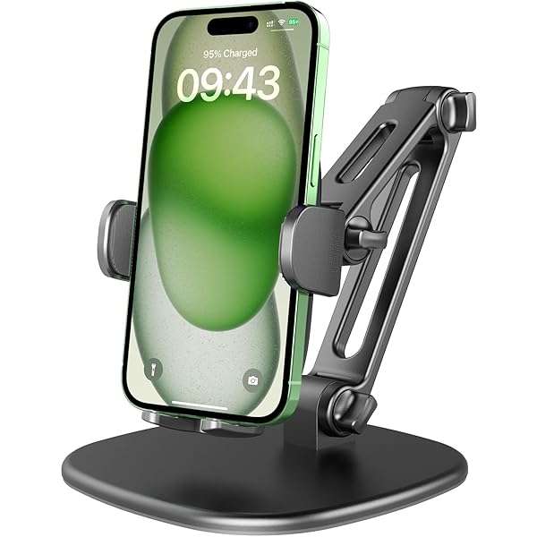 APPS2Car APPS2Car Phone Stand for Desk [No Dropping Stable Triple-Clamp Holder] Adjustable Height 360 Degree Rotation Heavy Base Thick Case Friendly, Multifunctional Cell Phones Stand for iPhone Android Phones