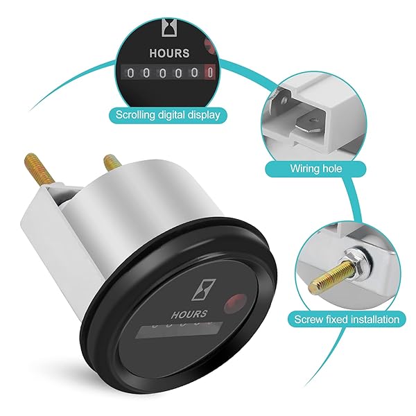 Yosoo Health Gear Quartz Hour Meter 12-36V DC AC for Boat Auto ATV UTV Snowmobile Lawn Tractors Generators Automotive Replacement Hour Gauge - View 5 of 8