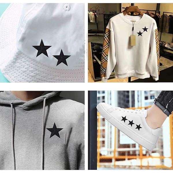 OLIREXD 60 PCS Black 5-Pointed Star Iron-On Patches for DIY Clothing Craft Decoration and Repair for Jackets and Jeans - View 4 of 5