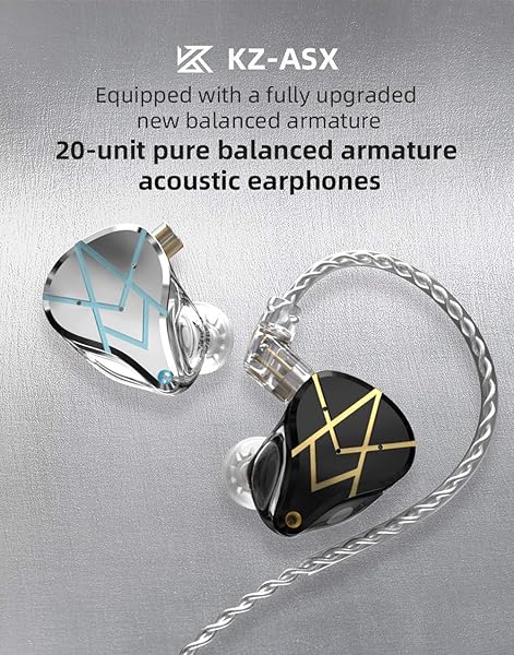 erjigo KZ ASX in-Ear Monitors, 10 Balanced Armatures Units per Side Customized HiFi IEM Wired Earphones/Earbuds/Headphones with Detachable Cable 2Pin for Musician Audiophile (without Mic, Black) - View 4 of 11