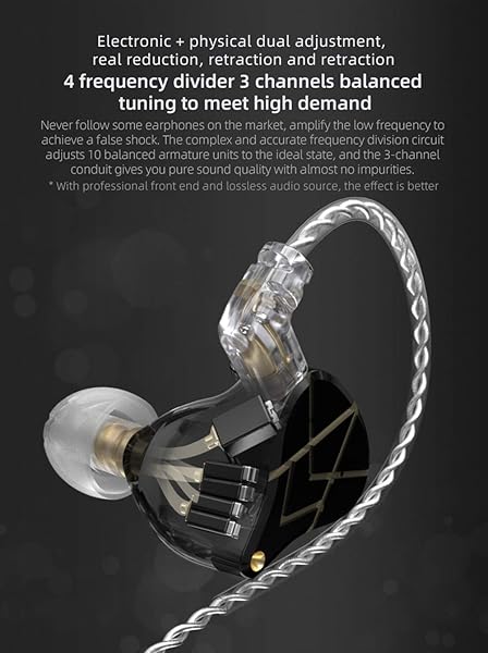 erjigo KZ ASX in-Ear Monitors, 10 Balanced Armatures Units per Side Customized HiFi IEM Wired Earphones/Earbuds/Headphones with Detachable Cable 2Pin for Musician Audiophile (without Mic, Black) - View 6 of 11