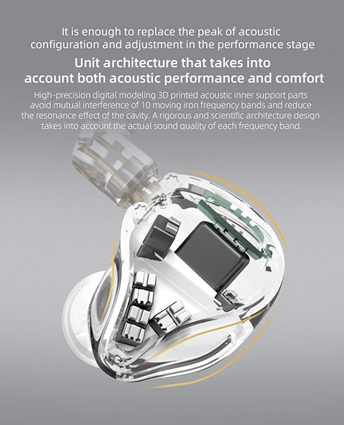 erjigo KZ ASX in-Ear Monitors, 10 Balanced Armatures Units per Side Customized HiFi IEM Wired Earphones/Earbuds/Headphones with Detachable Cable 2Pin for Musician Audiophile (without Mic, Black) - View 7 of 11