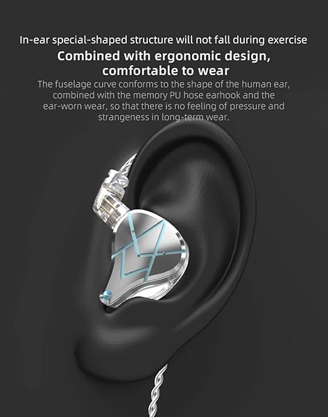 erjigo KZ ASX in-Ear Monitors, 10 Balanced Armatures Units per Side Customized HiFi IEM Wired Earphones/Earbuds/Headphones with Detachable Cable 2Pin for Musician Audiophile (without Mic, Black) - View 8 of 11