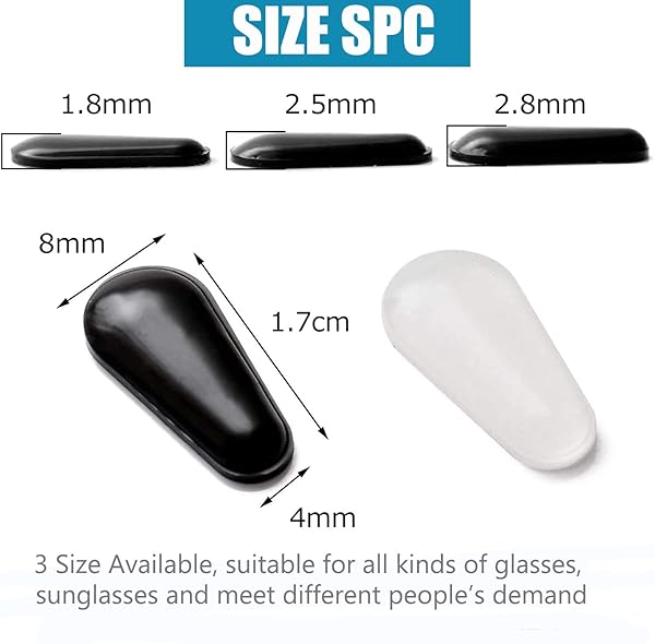 SAIGO 12 Pairs Black Adhesive Eye Glasses Nose Pads Soft Silicone Anti-Slip Water-Drop Shape for Eyeglasses and Sunglasses 2.5mm - View 5 of 8