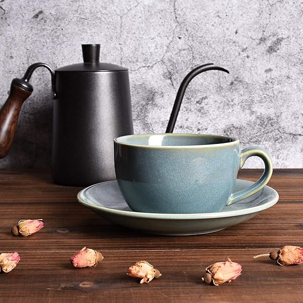 Bosmarlin Bosmarlin Ceramic Coffee Cup Mug Set of 2 for Latte Cappuccino Tea 8.5 Oz Dishwasher and Microwave Safe Sage Green - View 5 of 8