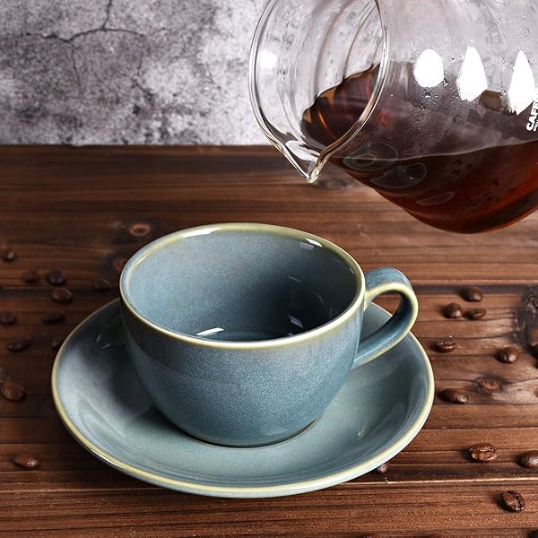 Bosmarlin Bosmarlin Ceramic Coffee Cup Mug Set of 2 for Latte Cappuccino Tea 8.5 Oz Dishwasher and Microwave Safe Sage Green - View 6 of 8