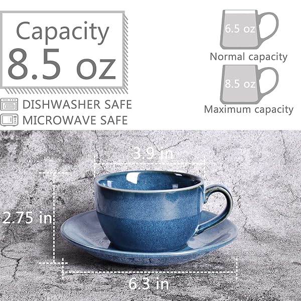 Bosmarlin Bosmarlin Ceramic Coffee Cup Mug Set of 2 Royal Blue for Latte Cappuccino Tea 8.5 Oz Dishwasher and Microwave Safe - View 3 of 8