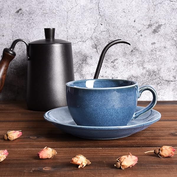 Bosmarlin Bosmarlin Ceramic Coffee Cup Mug Set of 2 Royal Blue for Latte Cappuccino Tea 8.5 Oz Dishwasher and Microwave Safe - View 5 of 8