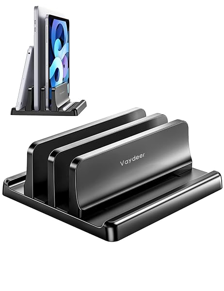 Vaydeer Vaydeer Vertical Laptop Stand for Desk, Dual Slots Plastic Laptop Holder with Space Saving 4-in-1 Design, Adjustable Laptop Stand Supports MacBook, Chromebook, Surface, Dell