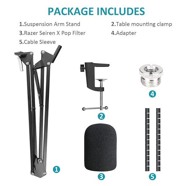 SUNMON Razer Seiren X Mic Boom Arm Stand with Pop Filter Compatible with Razer Seiren X USB Microphone by SUNMON - View 10 of 10