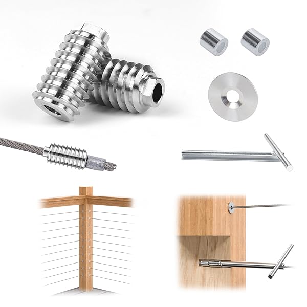 Muzata Muzata 40 Pack Invisible Cable Railing Kit - T316 Stainless Steel Tensioners for 4x4, 6x6, 8x8 Wood Posts
