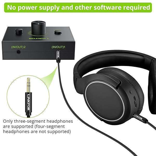 LiNKFOR LiNKFOR 2 Ports 3.5mm Stereo Audio Selector Box - Mute Button, Plug & Play for PC, Laptop, CD Player & Headphones - View 6 of 11