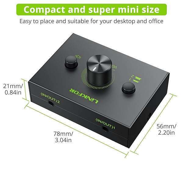 LiNKFOR LiNKFOR 2 Ports 3.5mm Stereo Audio Selector Box - Mute Button, Plug & Play for PC, Laptop, CD Player & Headphones - View 10 of 11