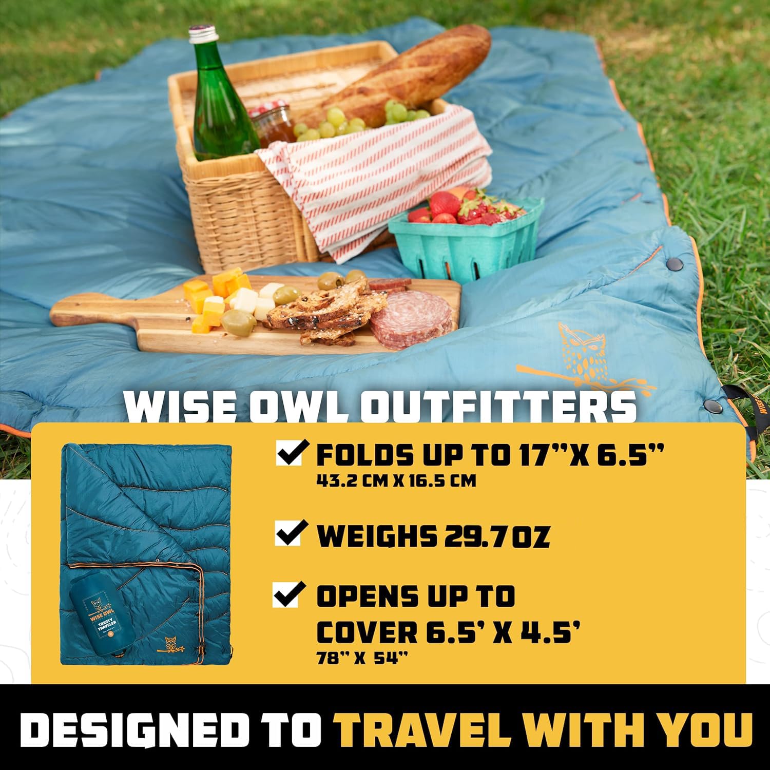 Wise Owl Outfitters Wise Owl Outfitters Packable Nylon Camping Blanket - Waterproof Quilt for Hiking, Travel & Stadium Use - View 2 of 8