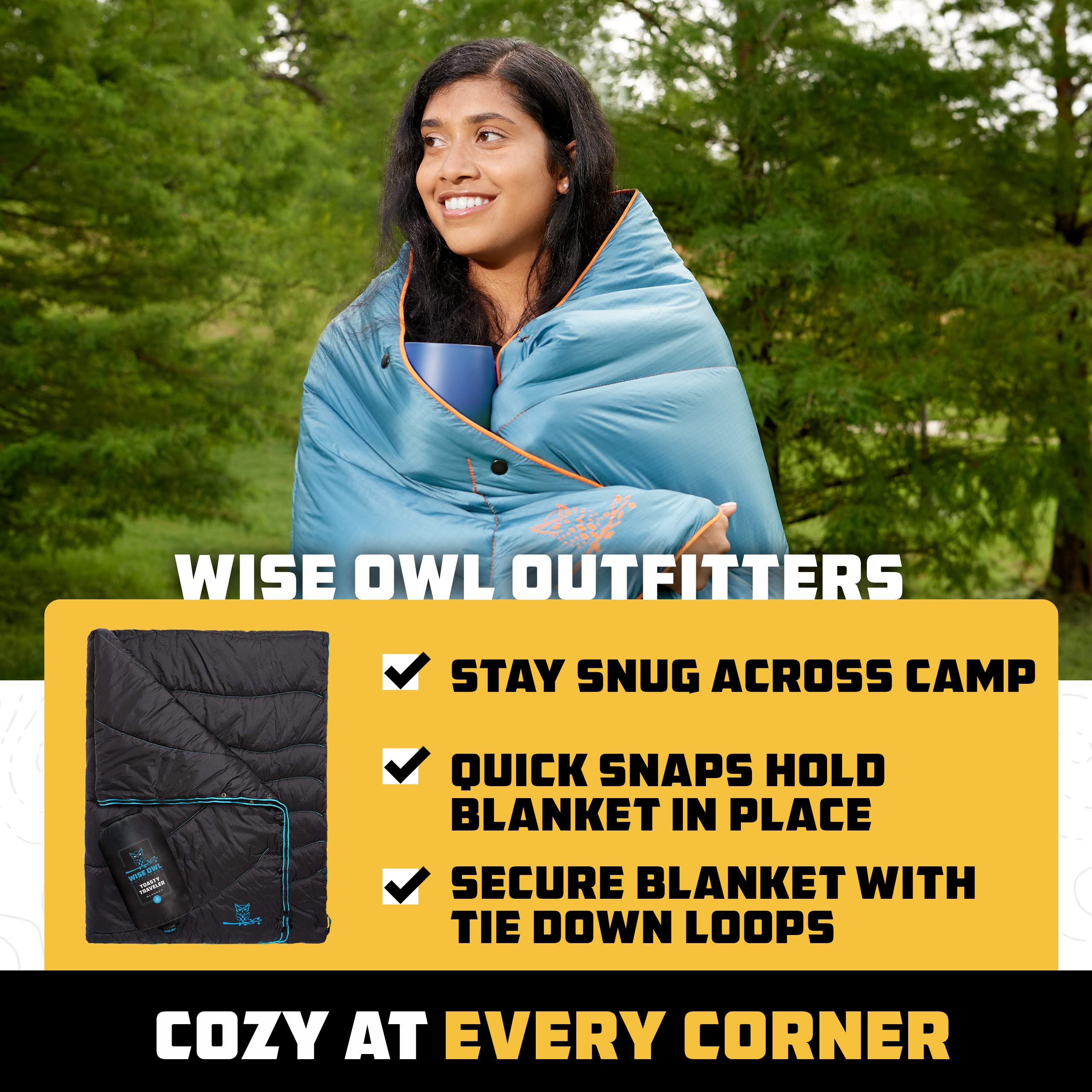 Wise Owl Outfitters Wise Owl Outfitters Packable Nylon Camping Blanket - Waterproof Quilt for Hiking, Travel & Stadium Use - View 5 of 8